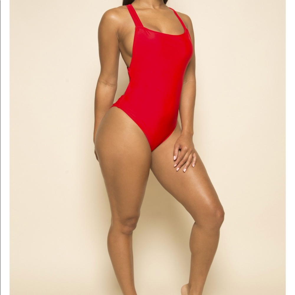 Red Monokini swim suit